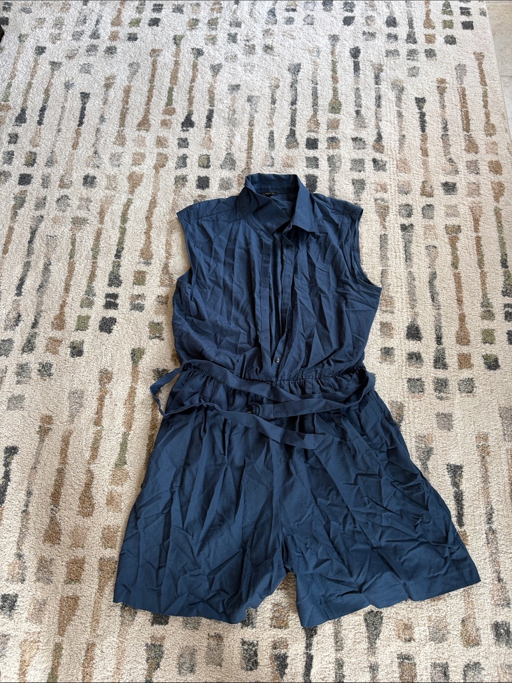 Ann Taylor blue romper with elastic waist and belt accent